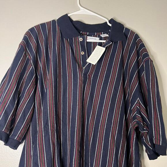 NWT Fit America Vintage Polo | Stripes |90s Button up Shirt - Picture 1 of 6